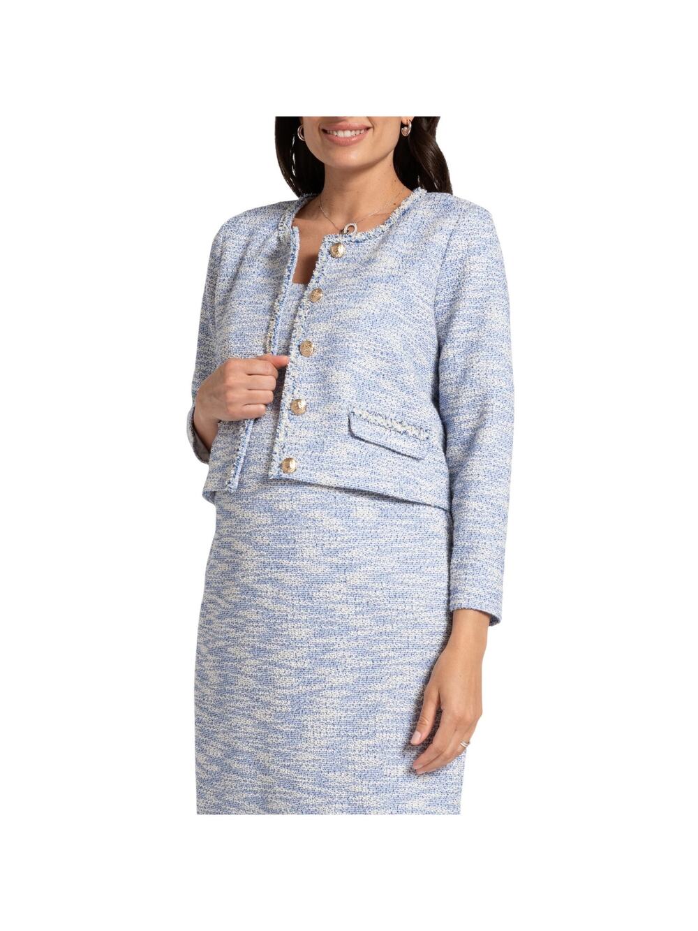 Seraphine Shante Blue Bouclé Tweed Cropped Jacket Blazer Maternity NWT
